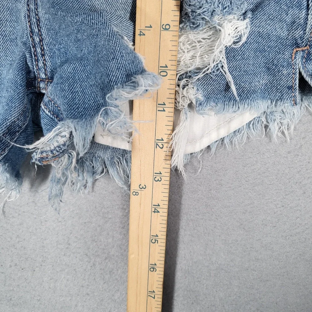 Hollister Curvy High Rise Shorts Women's 23 Blue Distressed Stretch Denim Vintag
